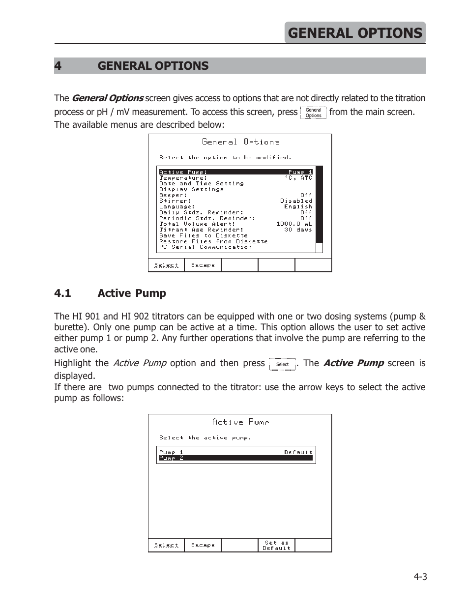 General options, 4general options | Hanna Instruments HI 901 User Manual | Page 29 / 148