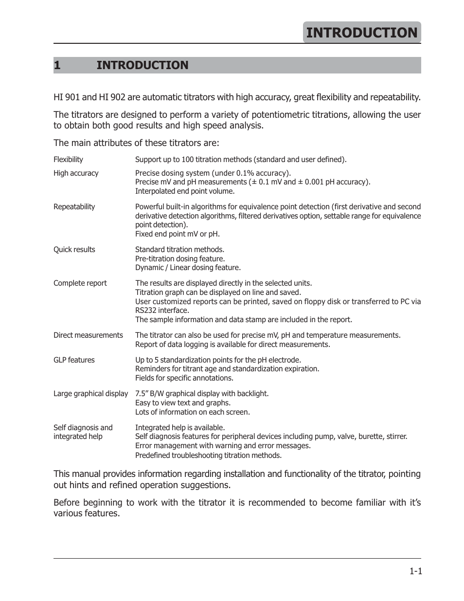 Introduction, 1introduction | Hanna Instruments HI 901 User Manual | Page 5 / 148