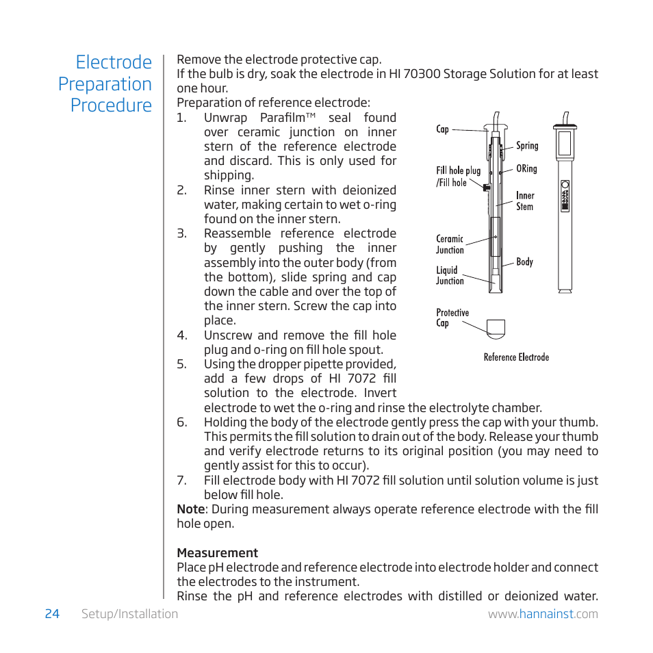 Electrode preparation procedure | Hanna Instruments HI 84529-01 User Manual | Page 24 / 54