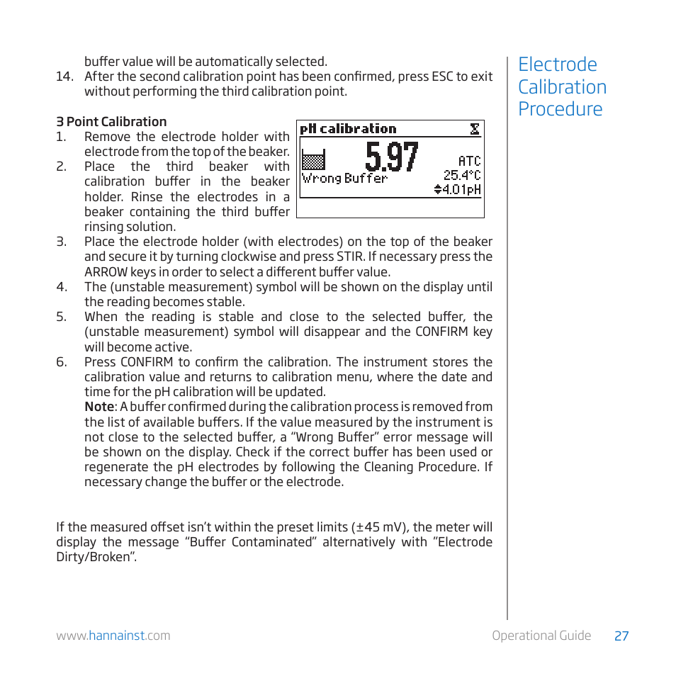Electrode calibration procedure | Hanna Instruments HI 84529-01 User Manual | Page 27 / 54