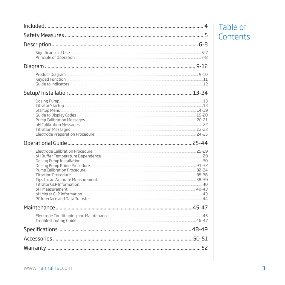 Hanna Instruments HI 84529-01 User Manual | Page 3 / 54