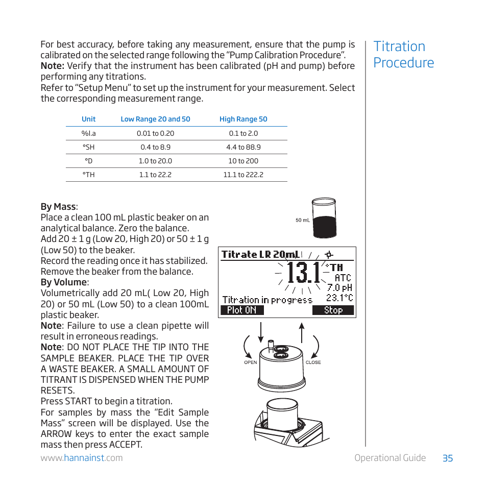 Titration procedure | Hanna Instruments HI 84529-01 User Manual | Page 35 / 54