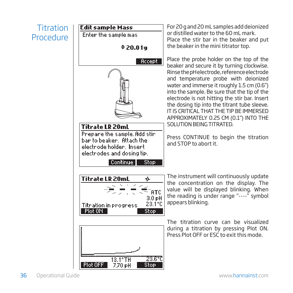 Titration procedure | Hanna Instruments HI 84529-01 User Manual | Page 36 / 54