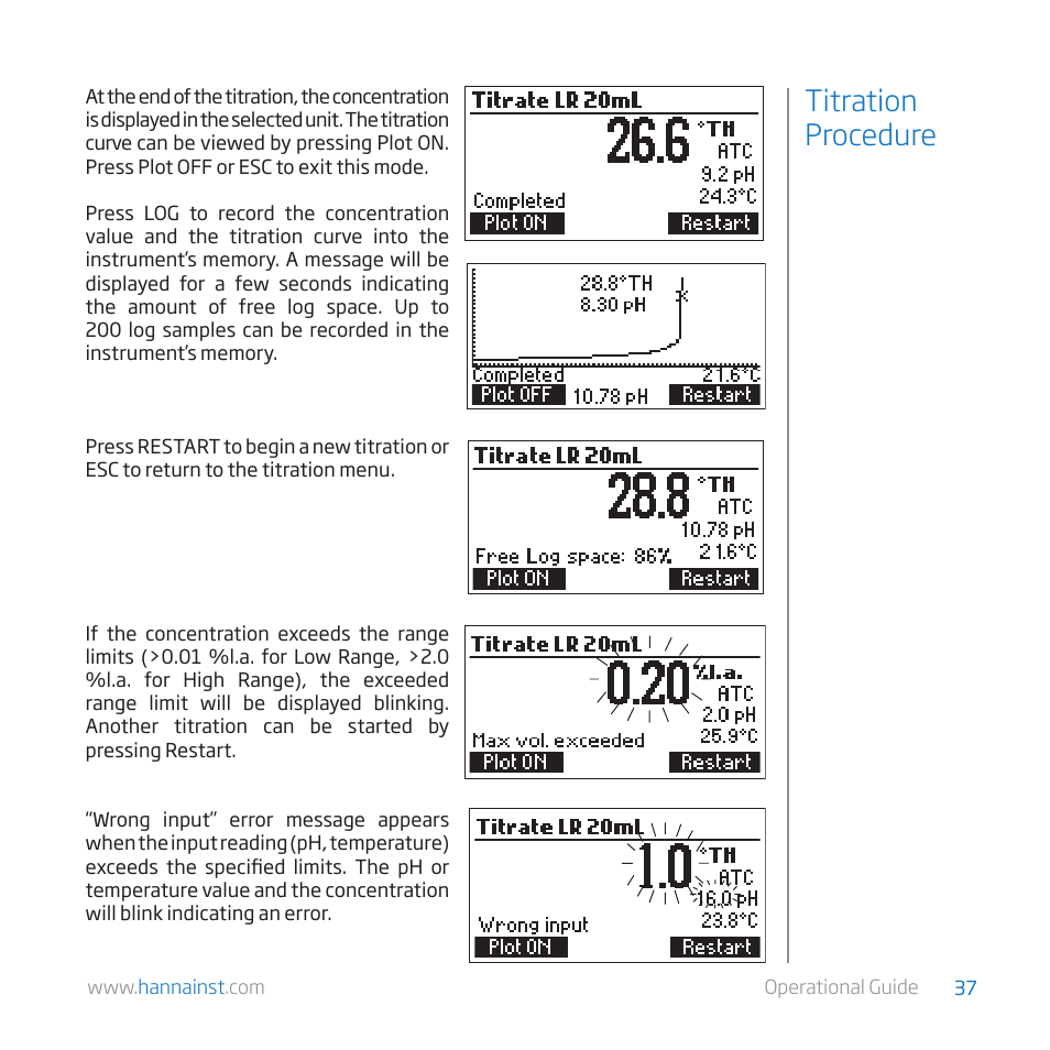Titration procedure | Hanna Instruments HI 84529-01 User Manual | Page 37 / 54