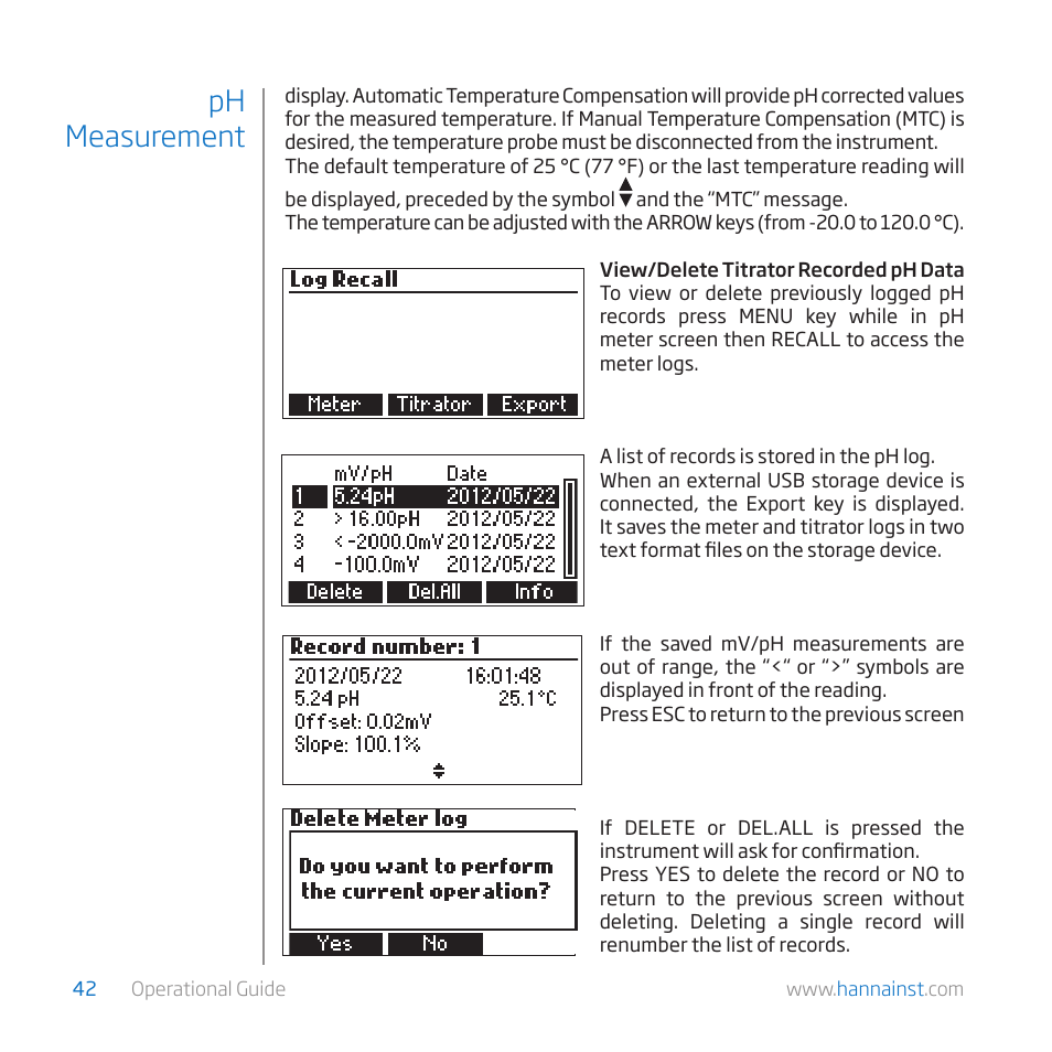 Ph measurement | Hanna Instruments HI 84529-01 User Manual | Page 42 / 54