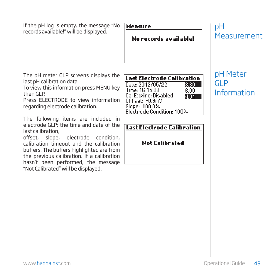 Ph meter glp information ph measurement | Hanna Instruments HI 84529-01 User Manual | Page 43 / 54