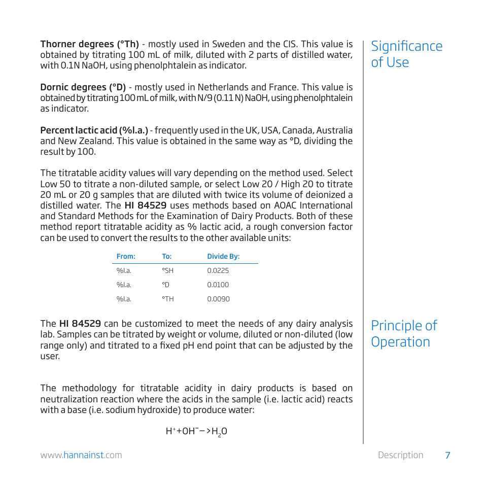 Signifi cance of use principle of operation | Hanna Instruments HI 84529-01 User Manual | Page 7 / 54
