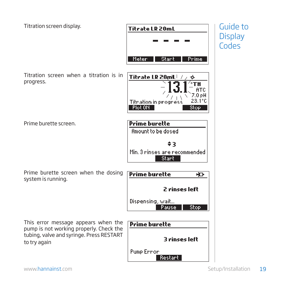 Guide to display codes | Hanna Instruments HI 84529 User Manual | Page 19 / 54
