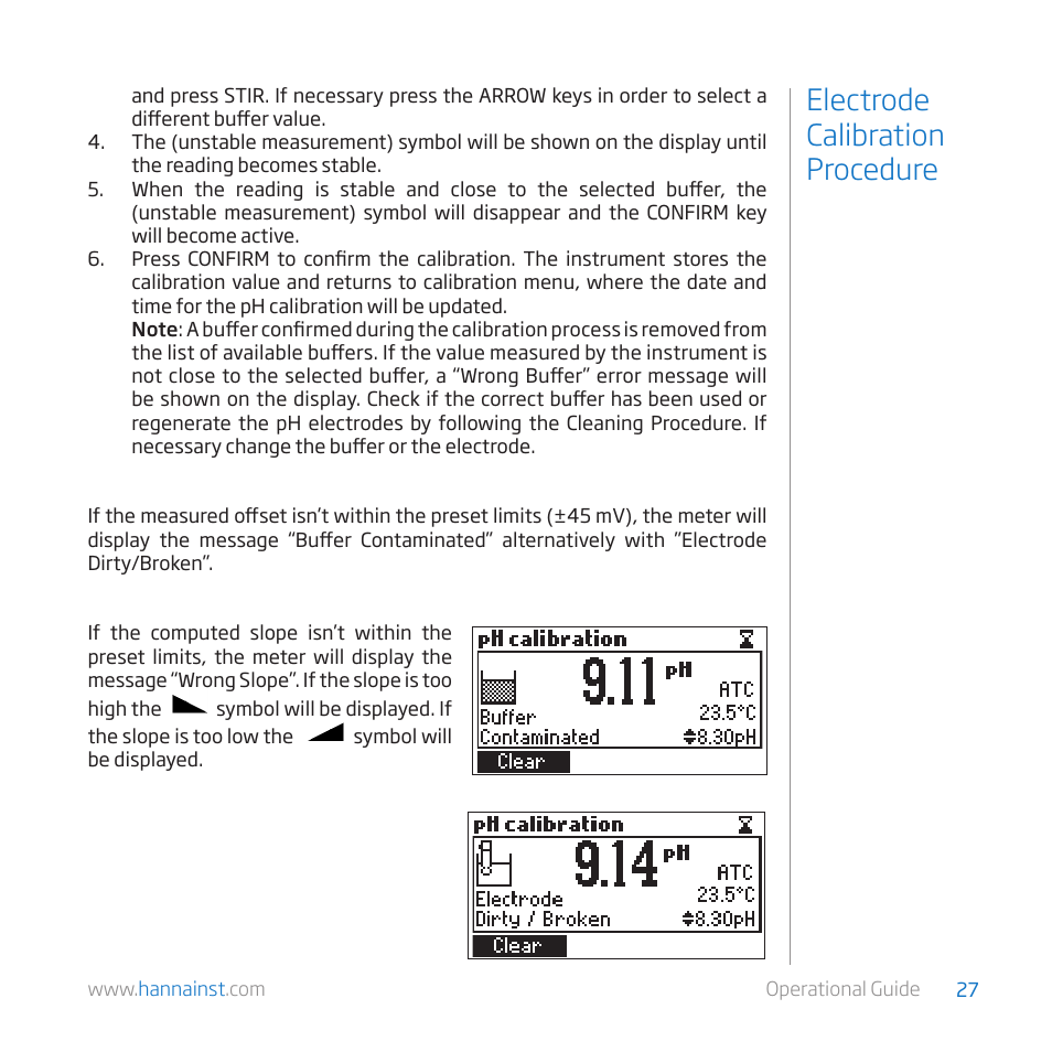 Electrode calibration procedure | Hanna Instruments HI 84529 User Manual | Page 27 / 54