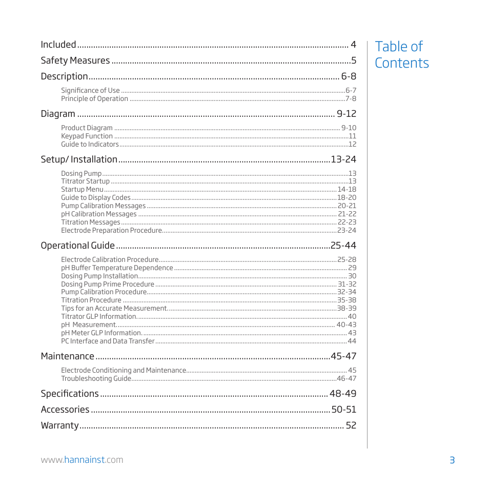 Hanna Instruments HI 84529 User Manual | Page 3 / 54