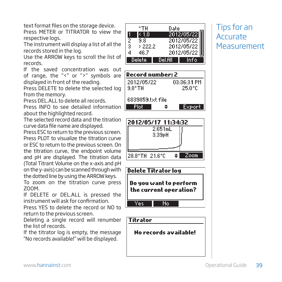 Tips for an accurate measurement | Hanna Instruments HI 84529 User Manual | Page 39 / 54