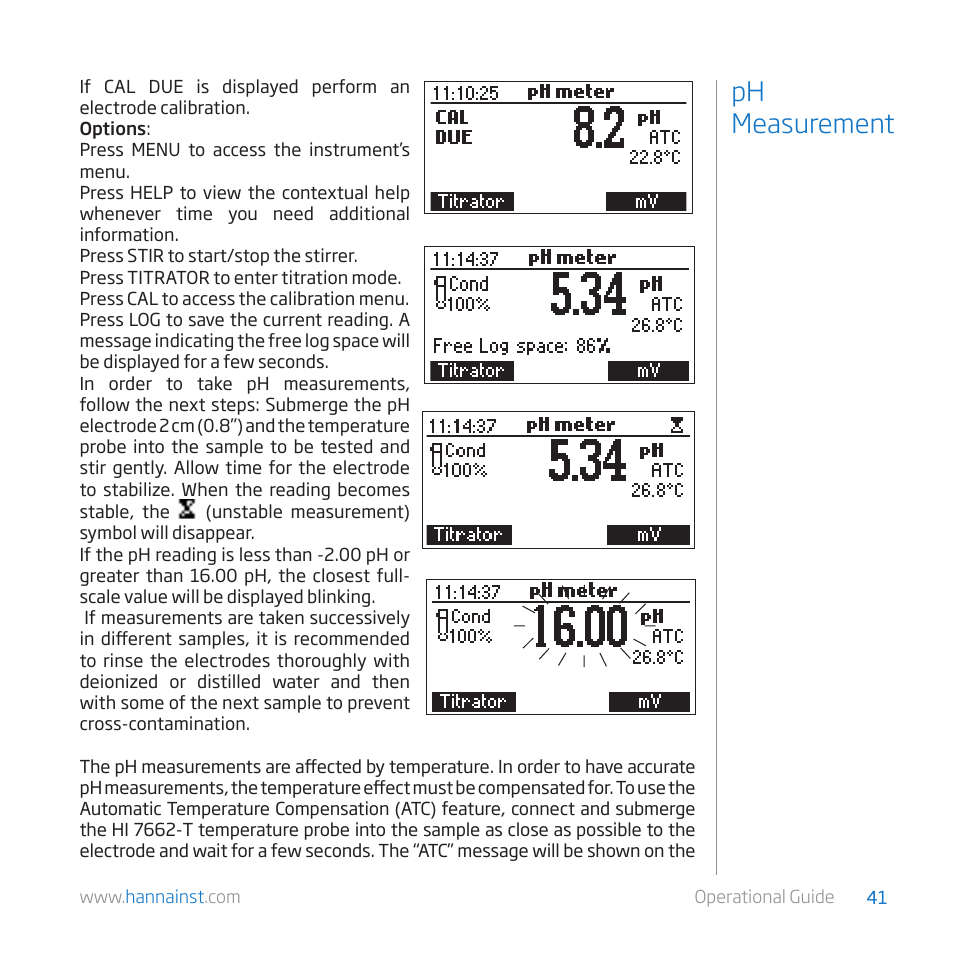 Ph measurement | Hanna Instruments HI 84529 User Manual | Page 41 / 54
