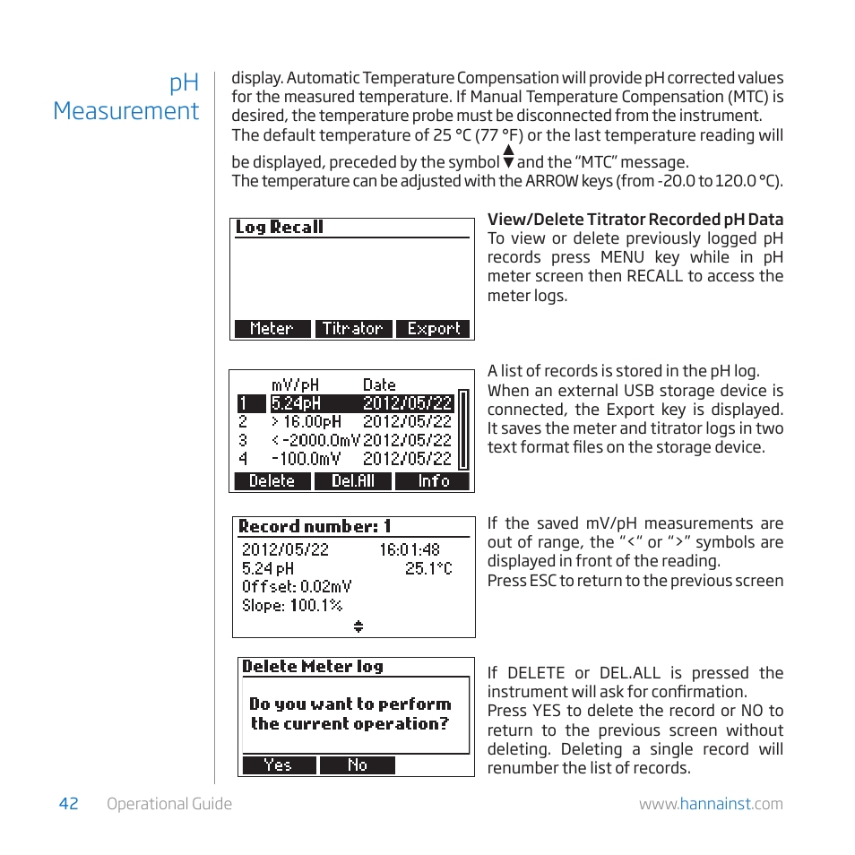 Ph measurement | Hanna Instruments HI 84529 User Manual | Page 42 / 54