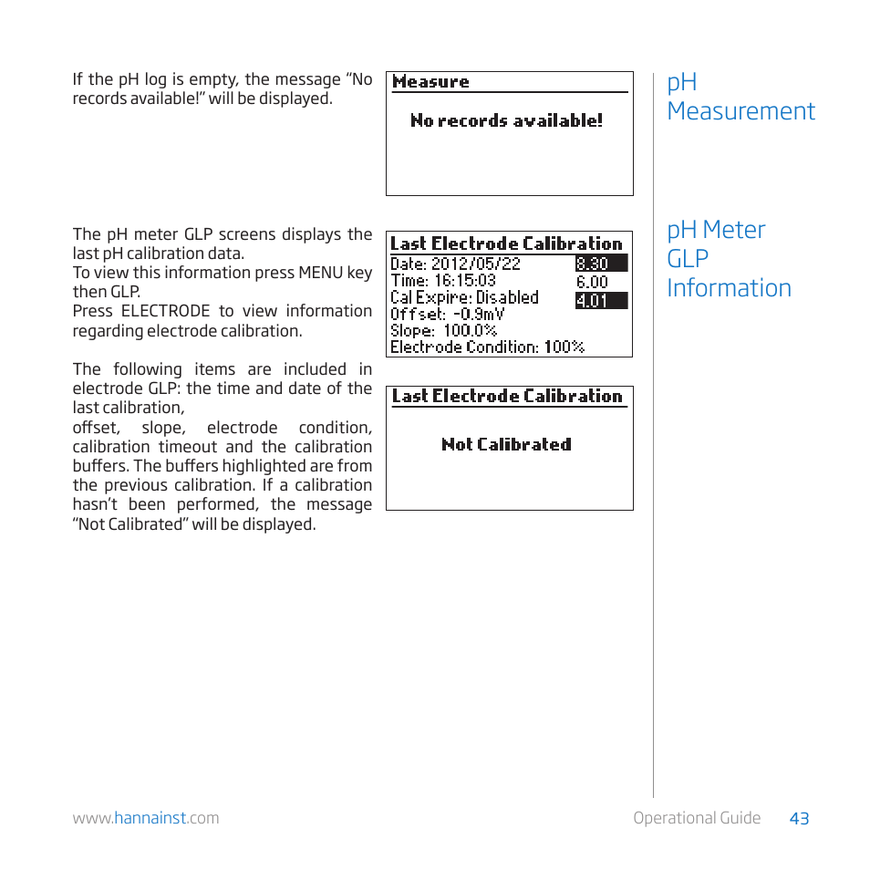 Ph meter glp information ph measurement | Hanna Instruments HI 84529 User Manual | Page 43 / 54