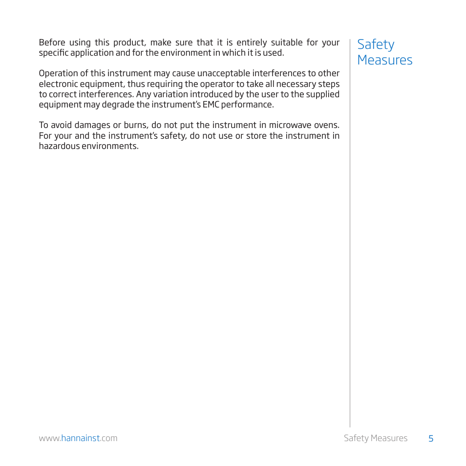 Safety measures | Hanna Instruments HI 84529 User Manual | Page 5 / 54