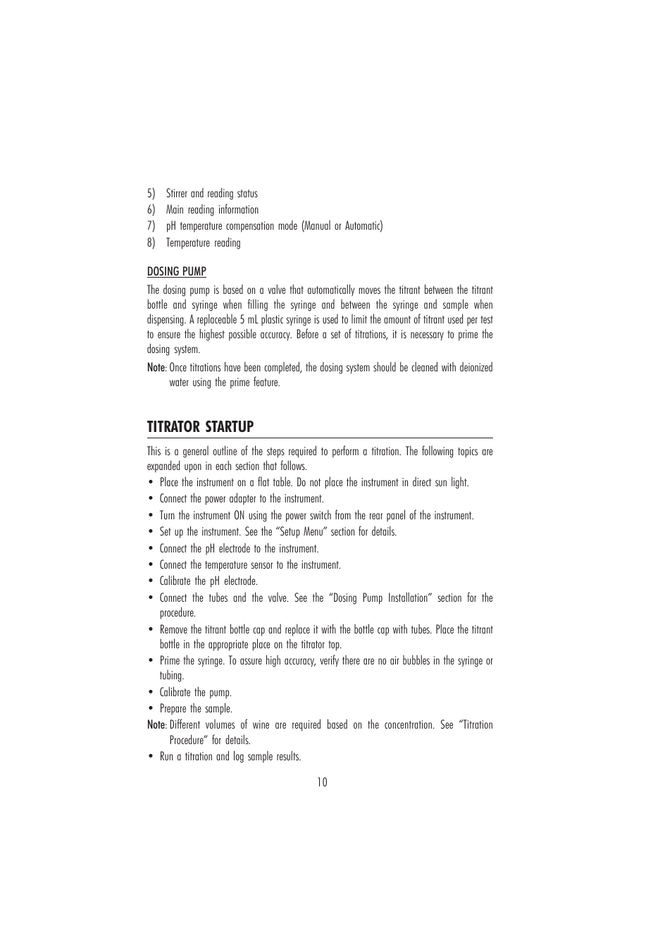 Titrator startup | Hanna Instruments HI 84502 User Manual | Page 10 / 44