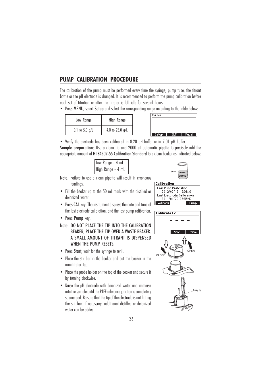 Pump calibration procedure | Hanna Instruments HI 84502 User Manual | Page 26 / 44