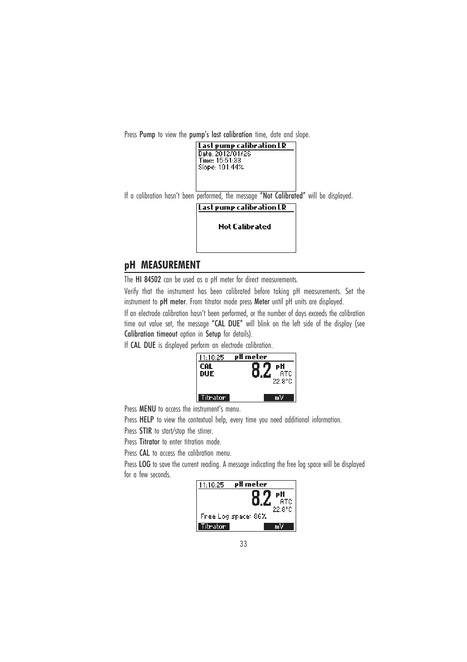 Ph measurement | Hanna Instruments HI 84502 User Manual | Page 33 / 44