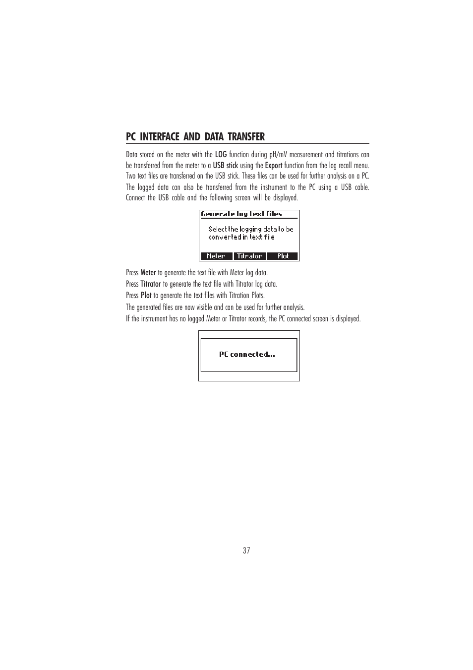 Pc interface and data transfer | Hanna Instruments HI 84502 User Manual | Page 37 / 44