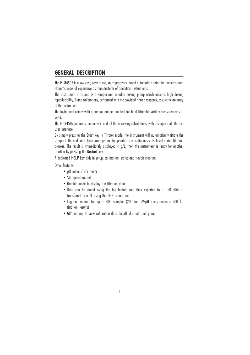 General description | Hanna Instruments HI 84502 User Manual | Page 4 / 44