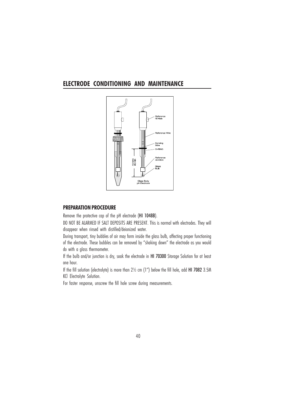 Electrode conditioning and maintenance | Hanna Instruments HI 84502 User Manual | Page 40 / 44