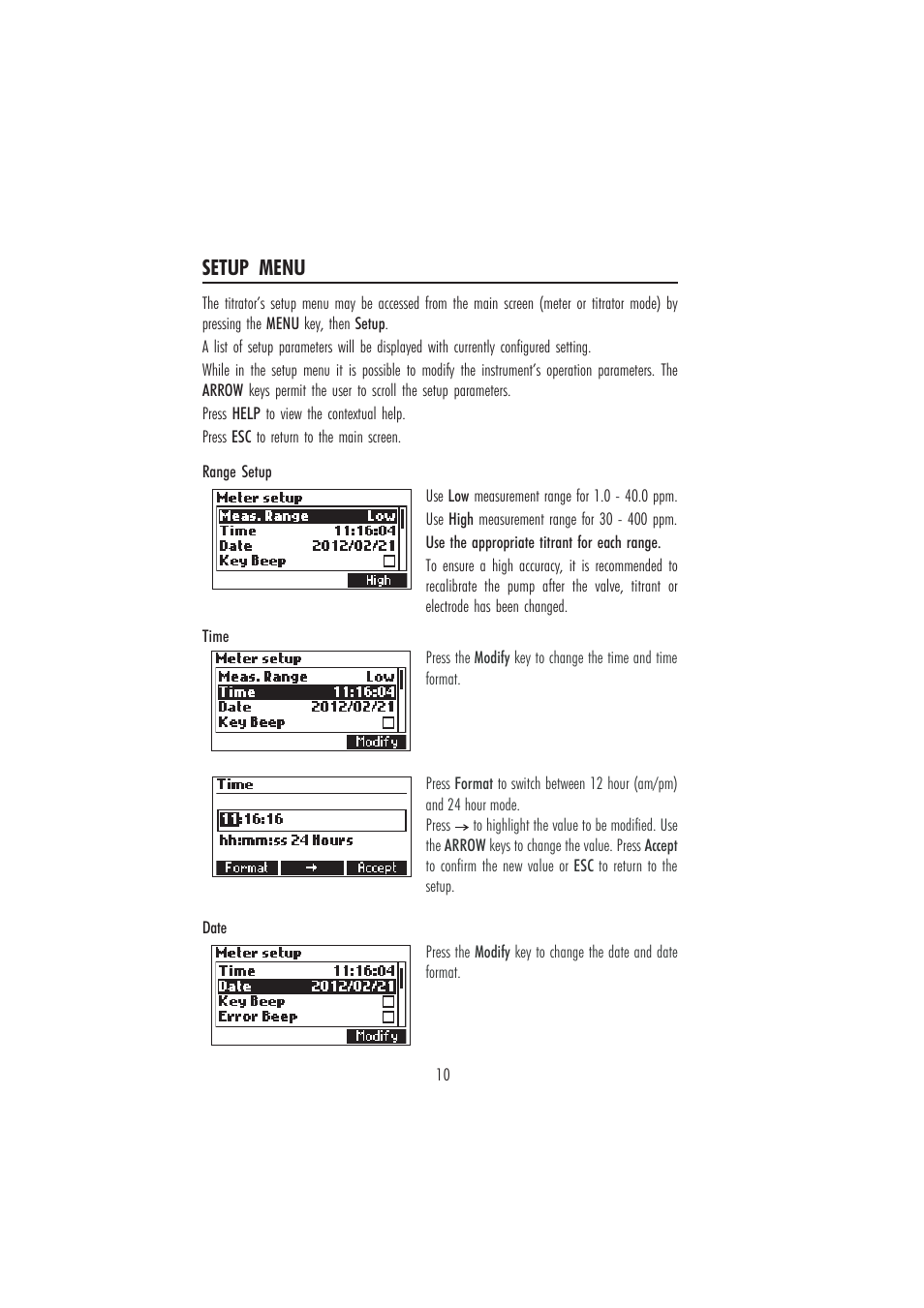 Setup menu | Hanna Instruments HI 84500 User Manual | Page 10 / 36