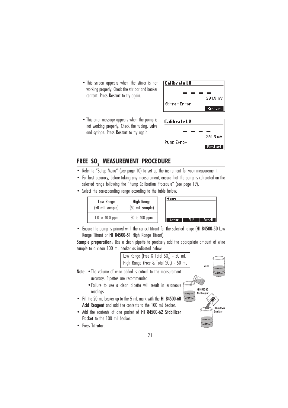 Free so, Measurement procedure | Hanna Instruments HI 84500 User Manual | Page 21 / 36