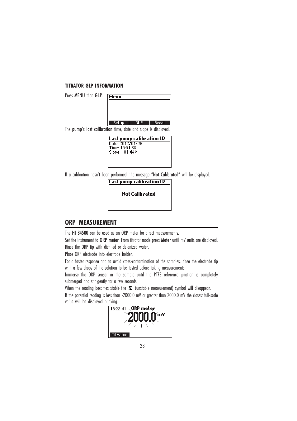 Orp measurement | Hanna Instruments HI 84500 User Manual | Page 28 / 36