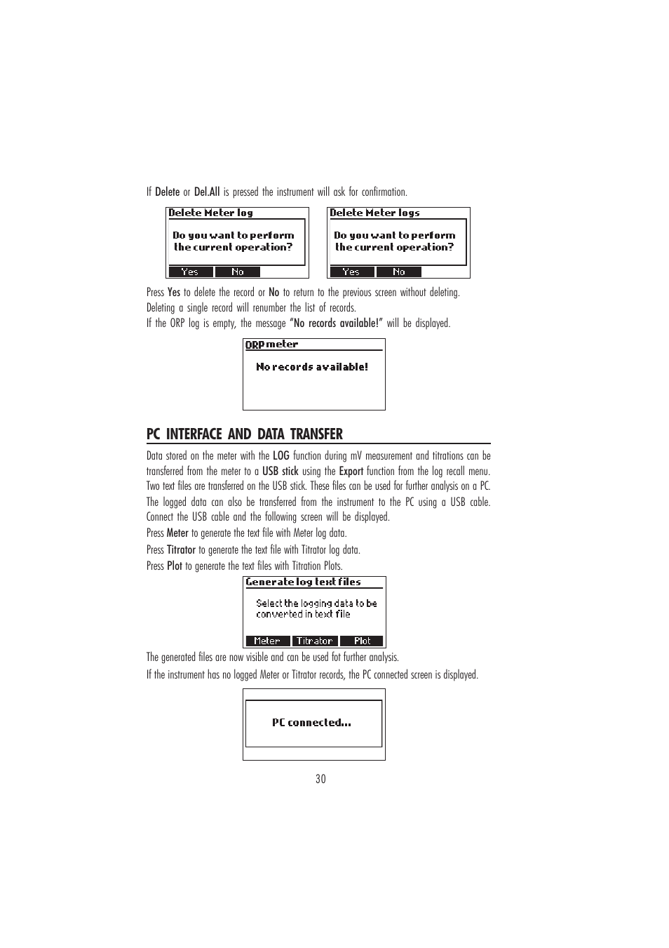 Pc interface and data transfer | Hanna Instruments HI 84500 User Manual | Page 30 / 36