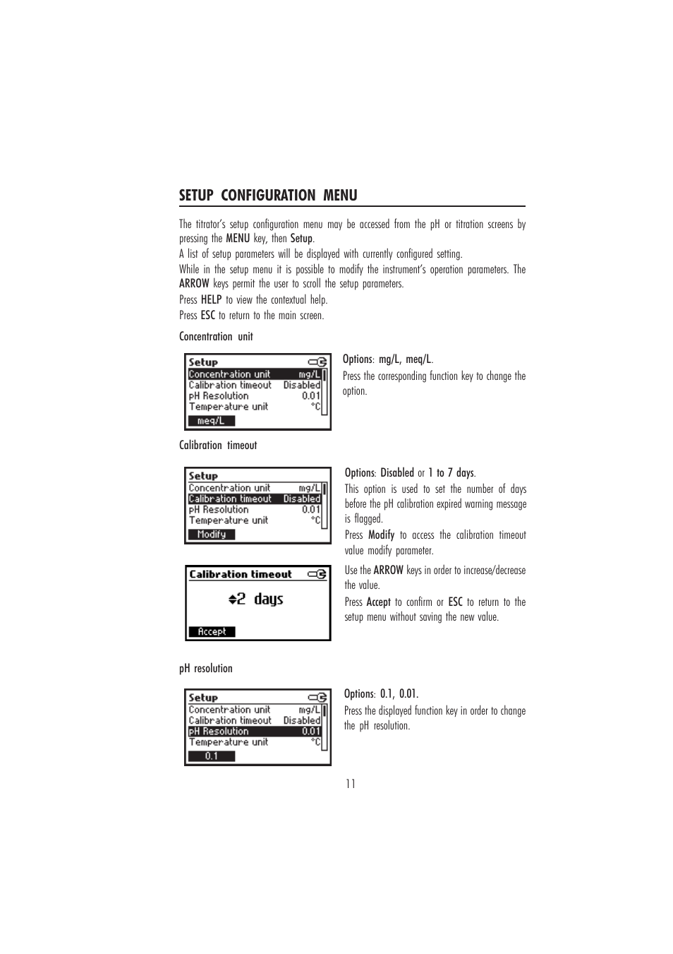 Setup configuration menu | Hanna Instruments HI 84442 User Manual | Page 11 / 40