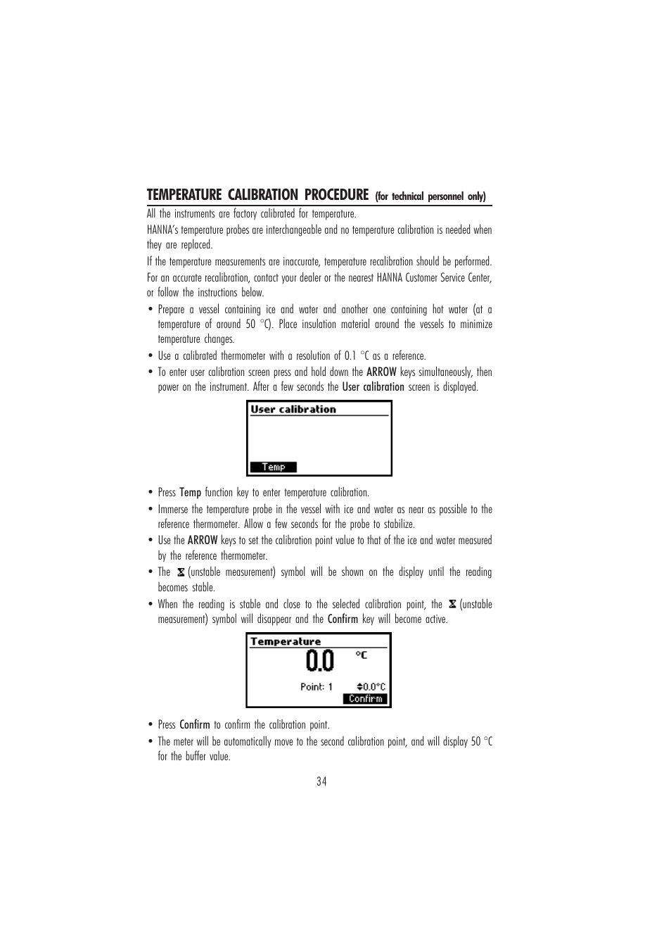 Temperature calibration procedure | Hanna Instruments HI 84442 User Manual | Page 34 / 40