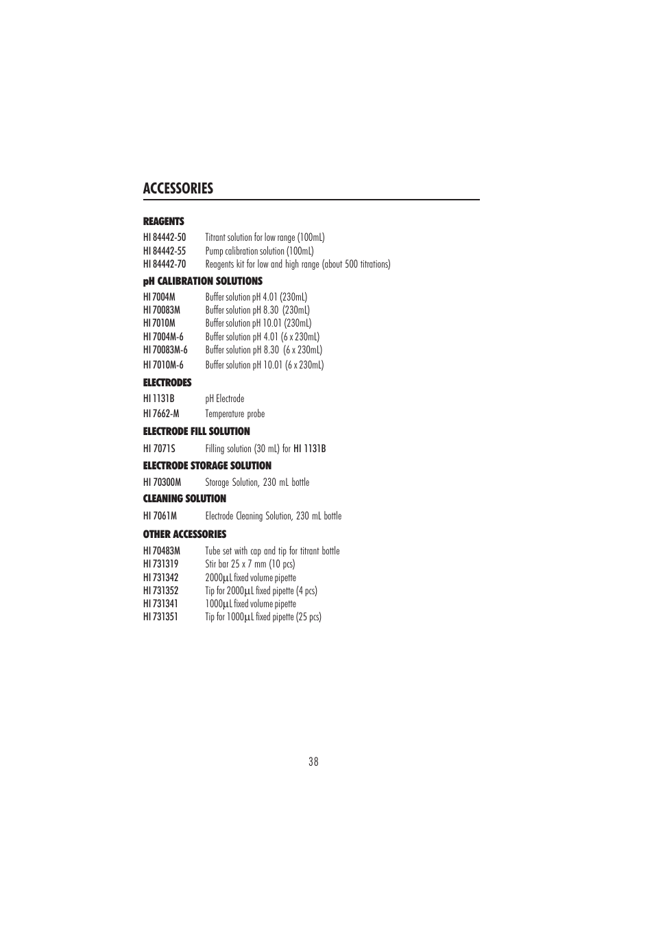 Accessories | Hanna Instruments HI 84442 User Manual | Page 38 / 40