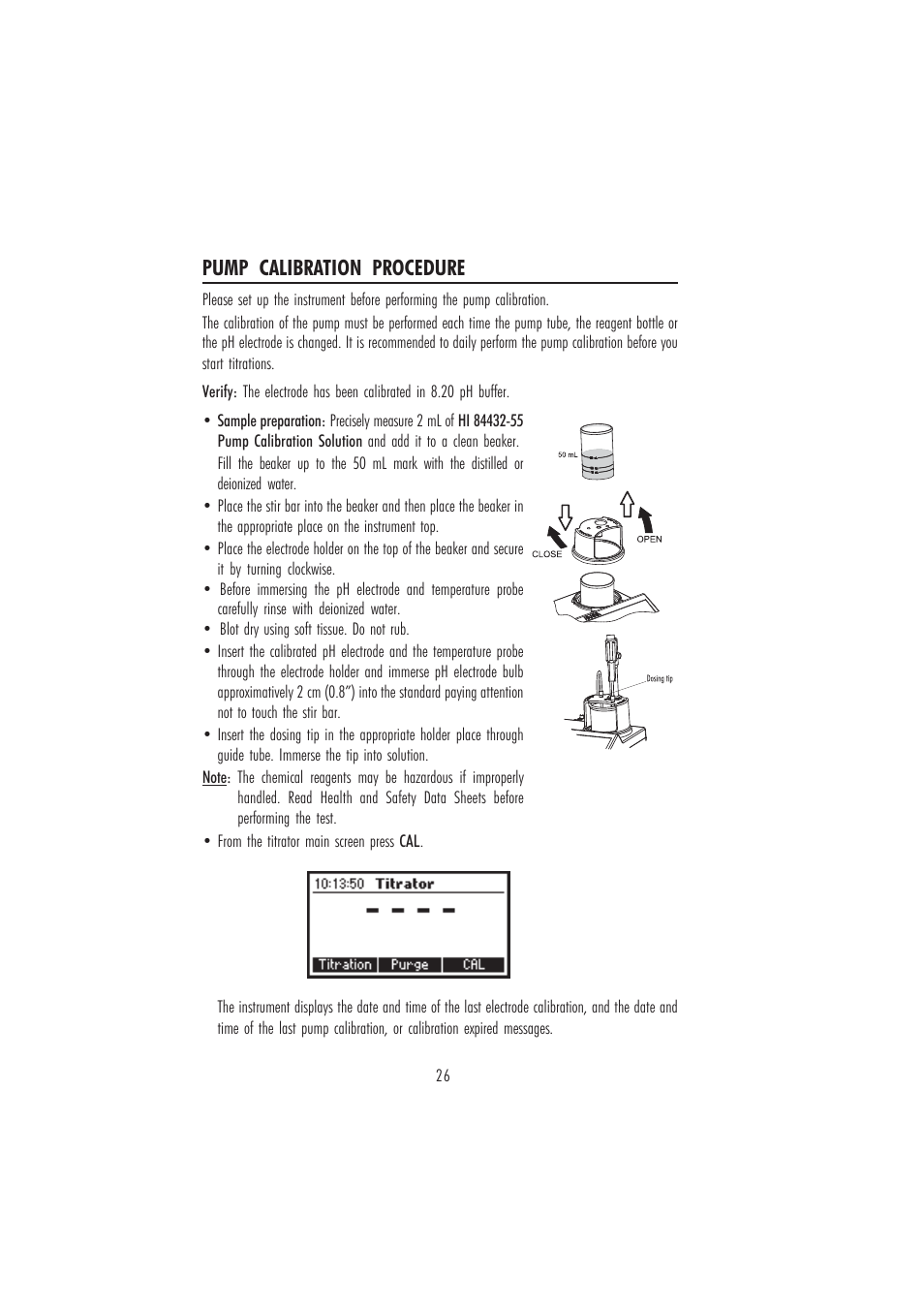 Pump calibration procedure | Hanna Instruments HI 84432 User Manual | Page 26 / 44