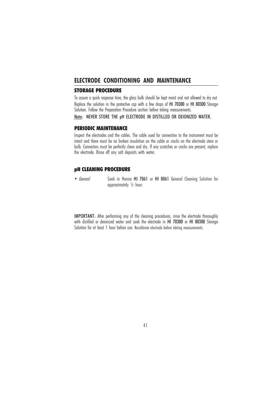Electrode conditioning and maintenance | Hanna Instruments HI 84432 User Manual | Page 41 / 44