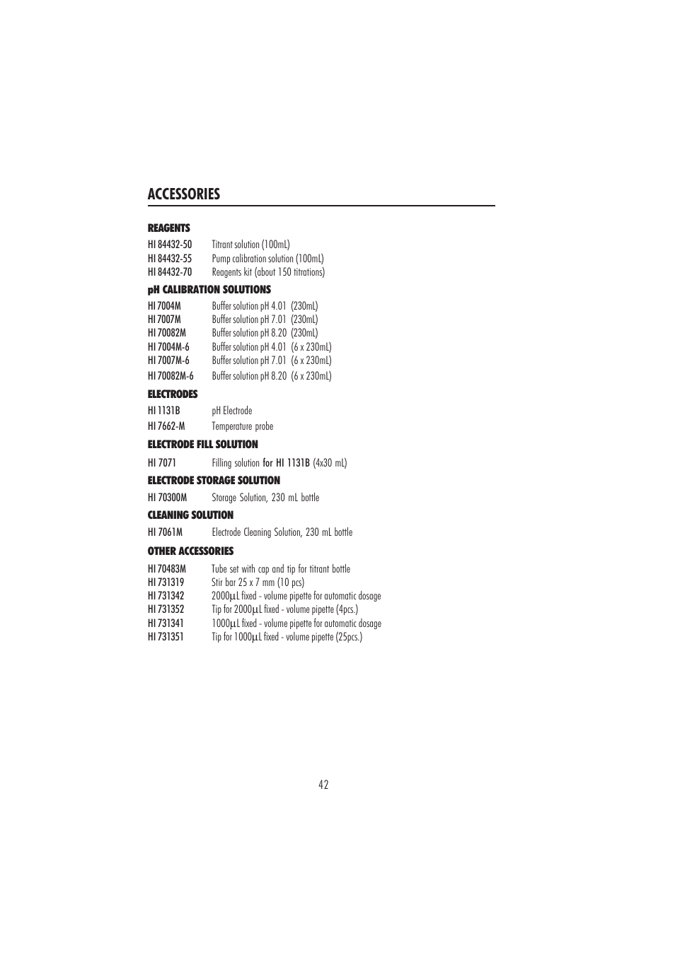 Accessories | Hanna Instruments HI 84432 User Manual | Page 42 / 44