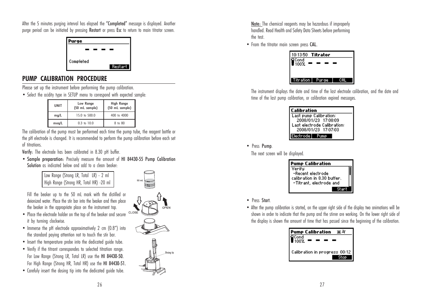 Pump calibration procedure | Hanna Instruments HI 84430 User Manual | Page 14 / 25