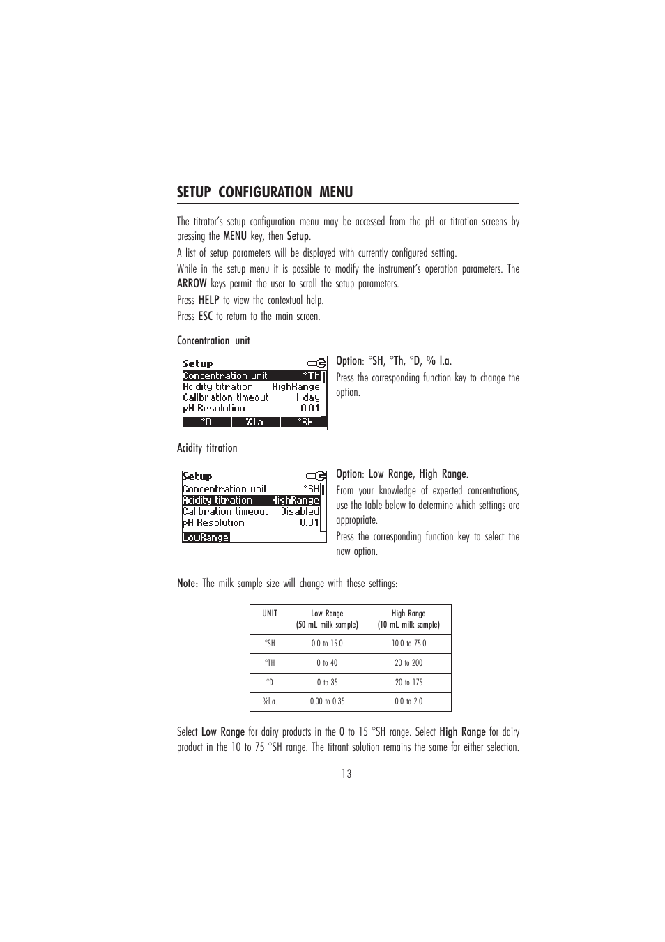 Setup configuration menu | Hanna Instruments HI 84429 User Manual | Page 13 / 44