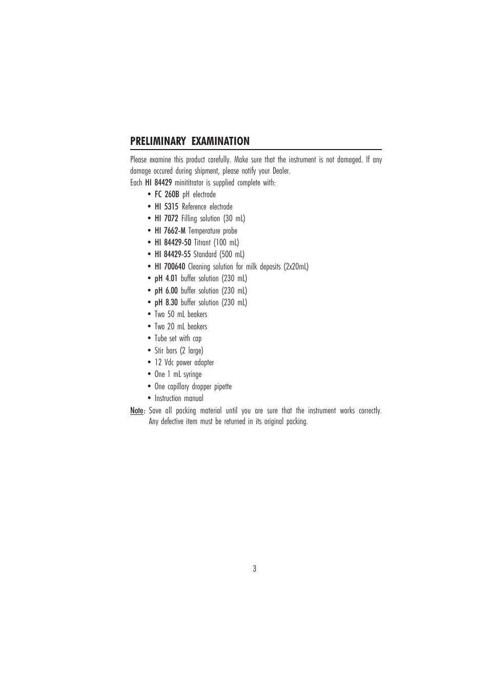 Preliminary examination | Hanna Instruments HI 84429 User Manual | Page 3 / 44