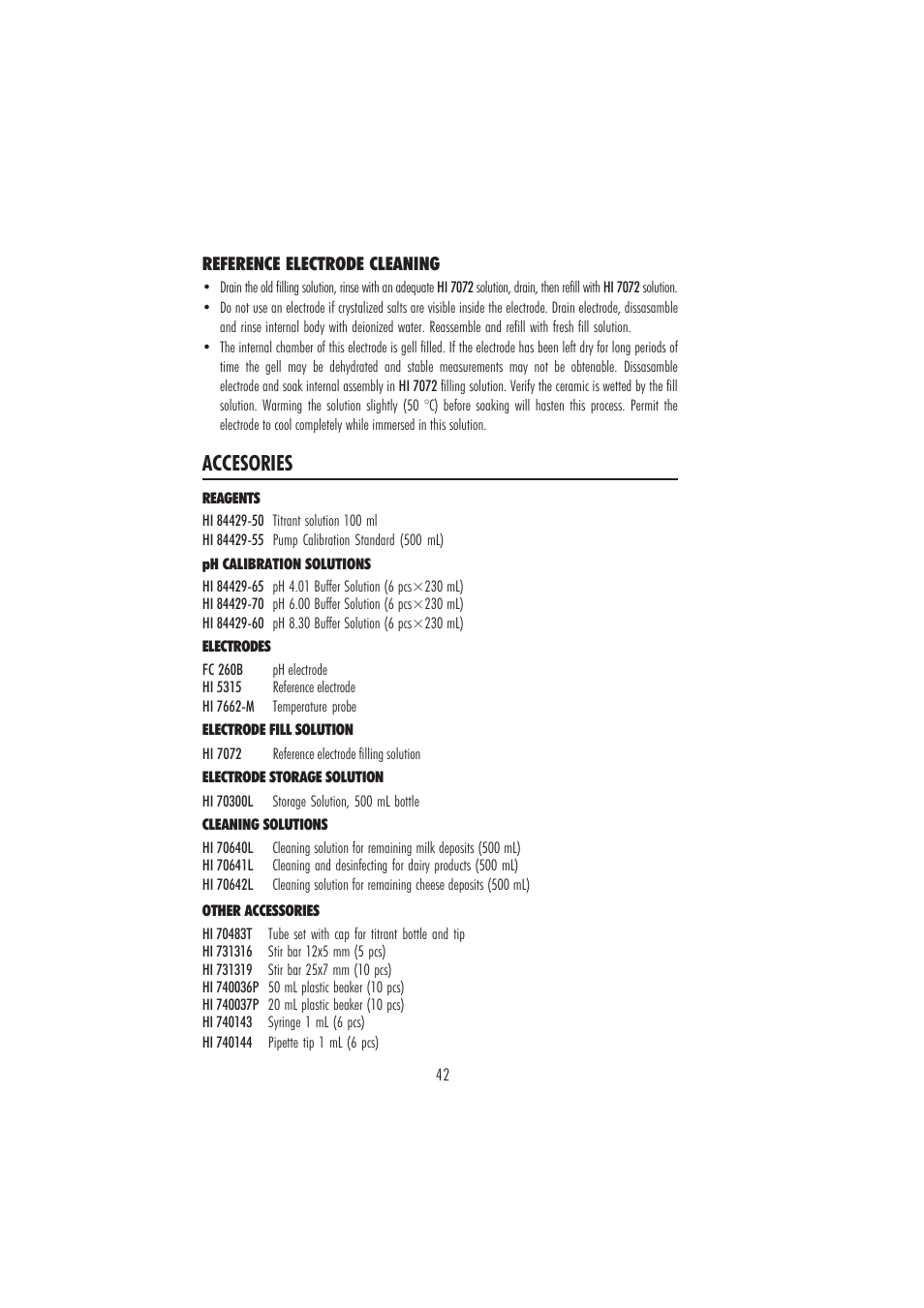 Accesories | Hanna Instruments HI 84429 User Manual | Page 42 / 44