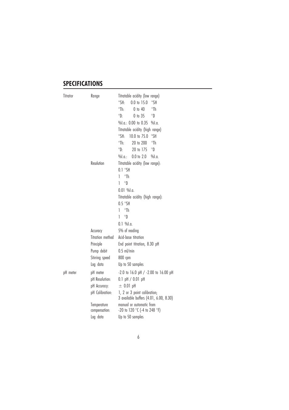 Specifications | Hanna Instruments HI 84429 User Manual | Page 6 / 44