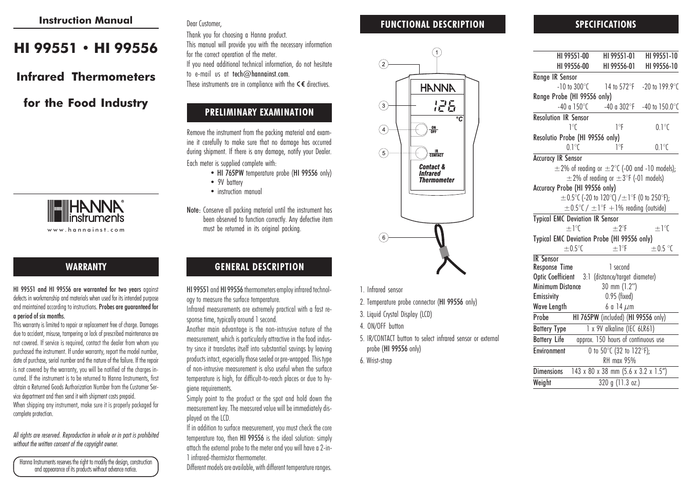 Hanna Instruments HI 99551 User Manual | 2 pages