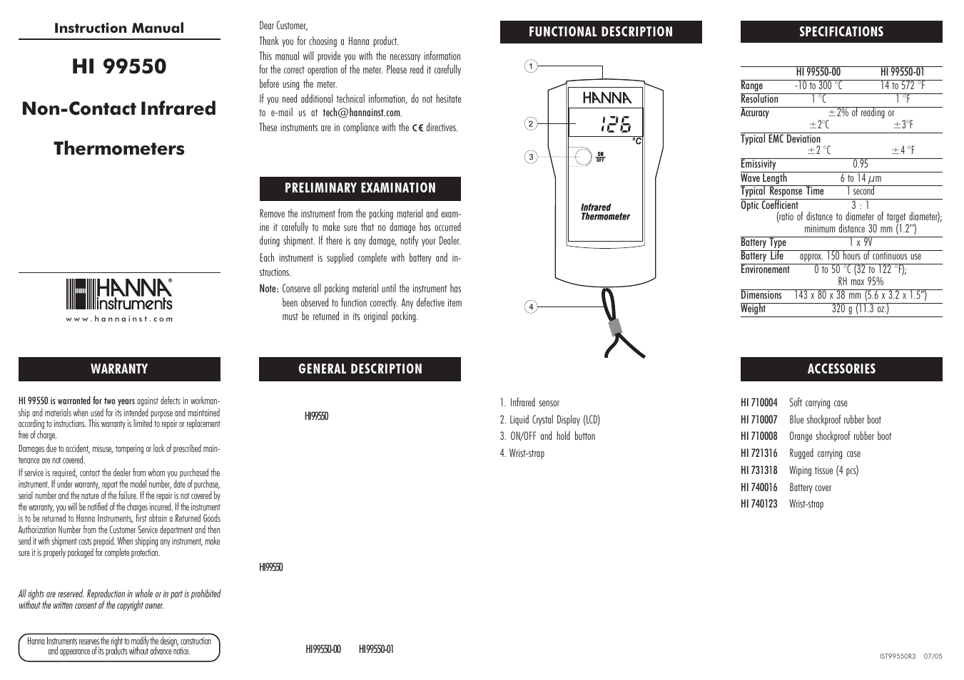 Hanna Instruments HI 99550-00 User Manual | 2 pages