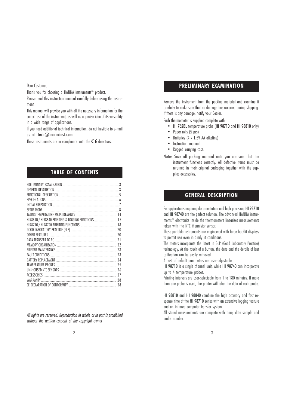 Hanna Instruments HI 98710 User Manual | Page 2 / 15