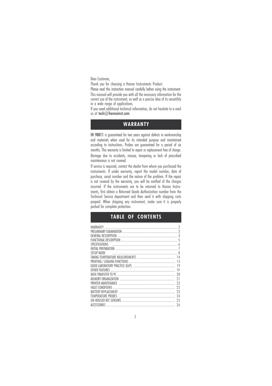 Hanna Instruments HI 98811 User Manual | Page 2 / 28