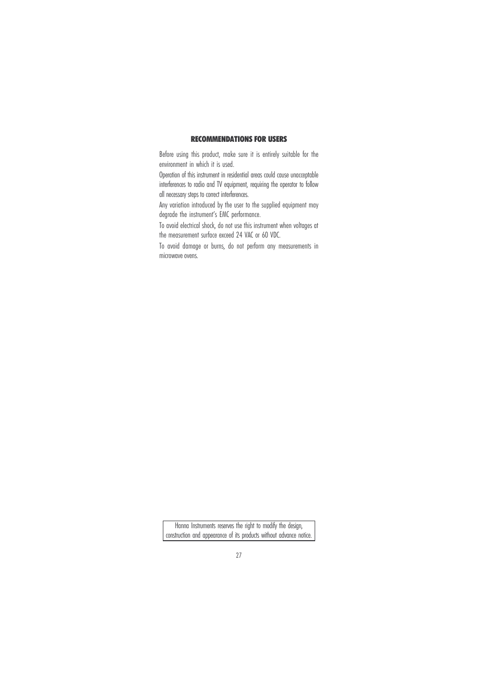 Hanna Instruments HI 98811 User Manual | Page 27 / 28