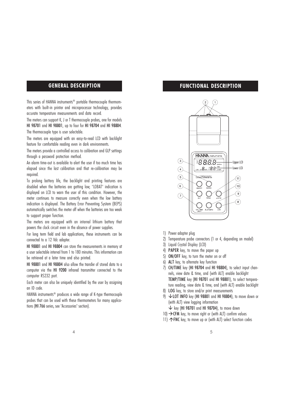 Functional description, General description | Hanna Instruments HI 98701 User Manual | Page 3 / 17