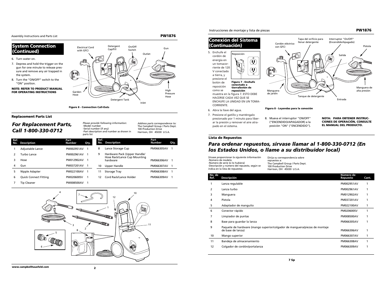 Conexión del sistema (continuación), System connection (continued) | Campbell Hausfeld PW1876 User Manual | Page 2 / 4