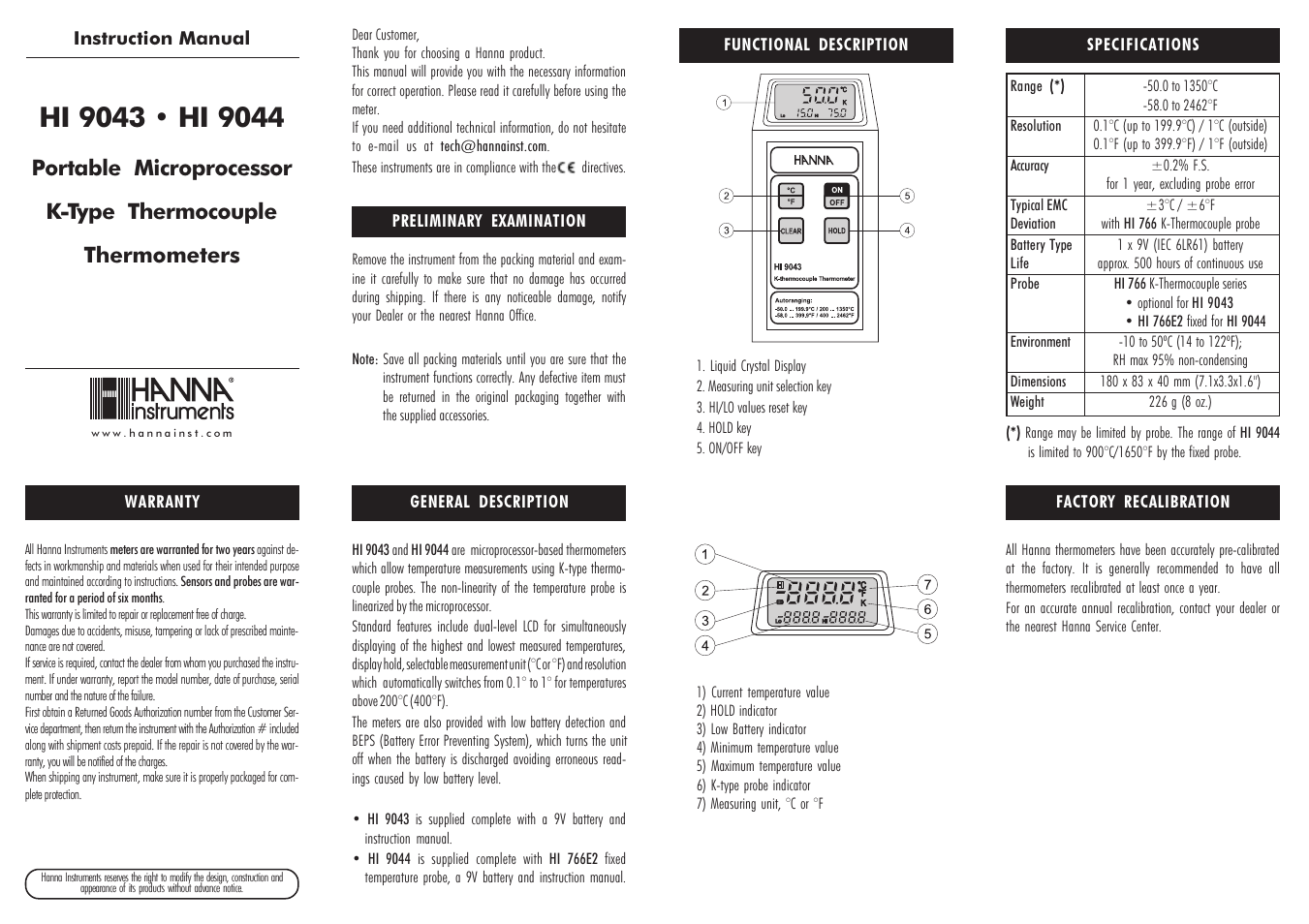 Hanna Instruments HI 9043 User Manual | 2 pages