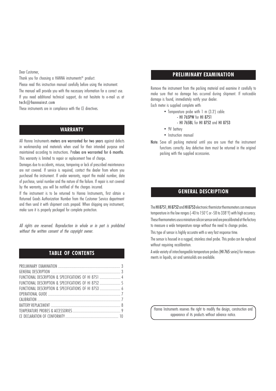 Hanna Instruments HI 8751 User Manual | Page 2 / 7
