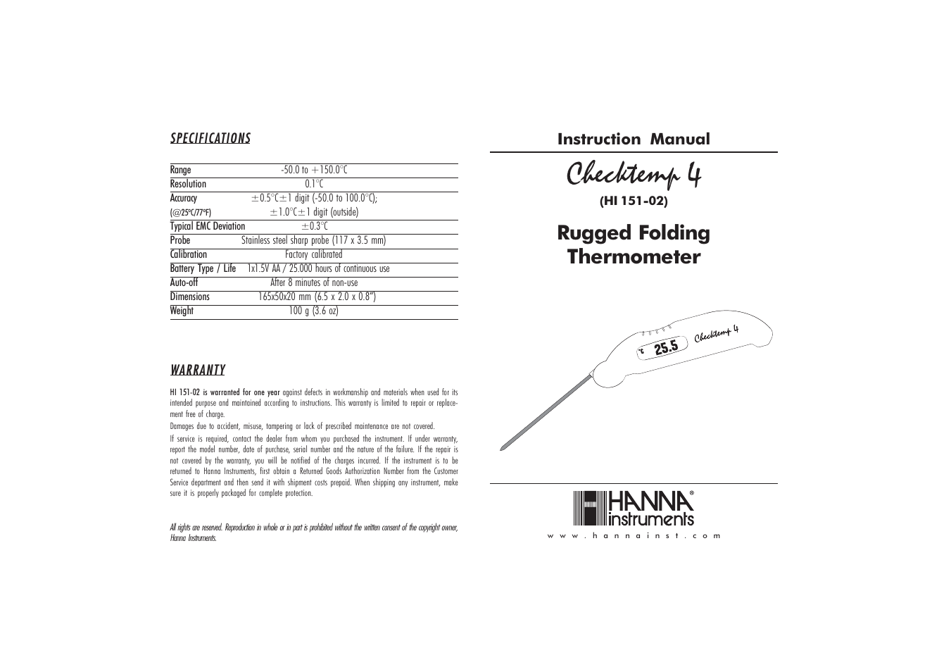 Hanna Instruments HI 151-02 User Manual | 2 pages